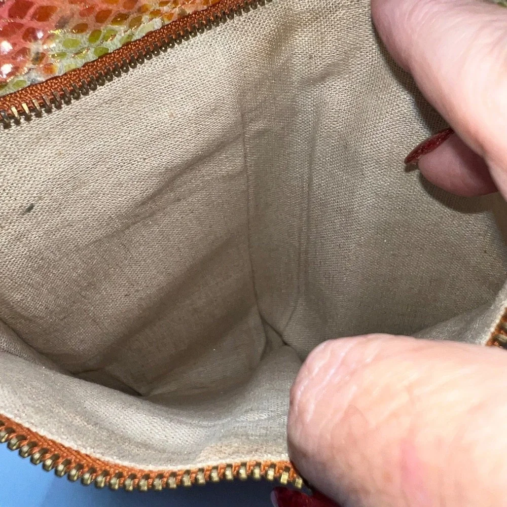 Hobo Clutch Wallet Snakeskin Print Leather Kisslock Closure